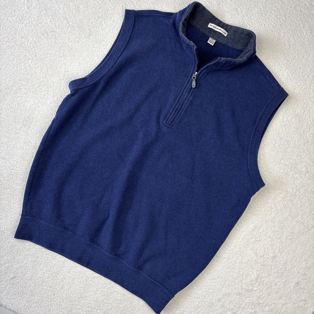 PETER MILLAR 1/4 Quarter Zip Vest Mens Medium Navy Blue Cotton Sleeveless Golf